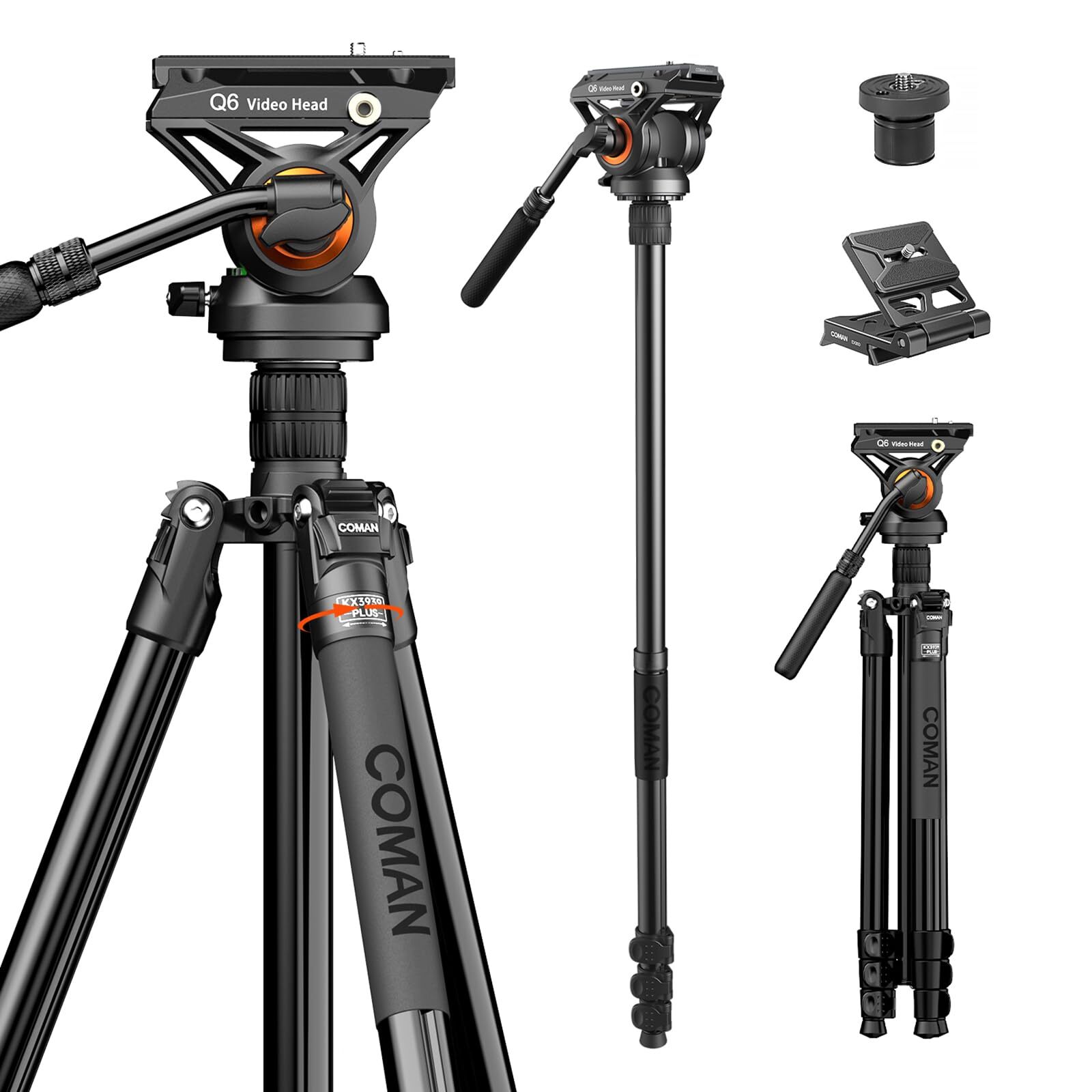 Fluid Head Tripod for DSLR Camcorder,Camera Monopod Tripod 360° Pan&+90°/-70°...
