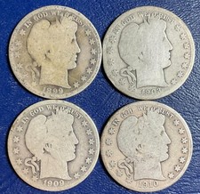 Set Lot 4 FOUR Barber Half Dollars 1899-O 1903-O 1909-O 1910-S silver Coins B348