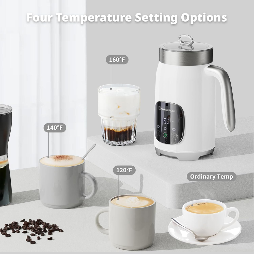Variable Temp Milk Frother and Steamer with Adjustable Froth Thickness, 14 oz
