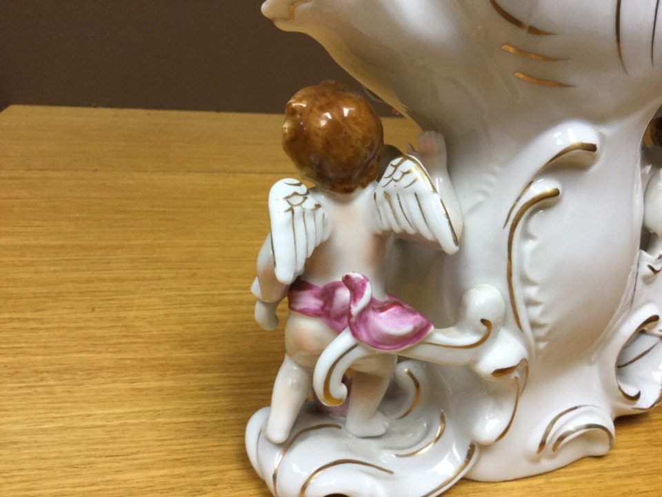 Vintage UCAGCO Ceramics Japan Winged Cherubs Roses Vase Excellent