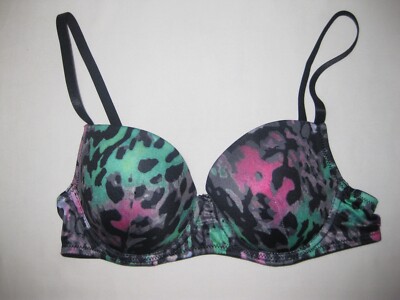 Shein 80s aesthetic lightly padded underwire neon leopard print bra S nip