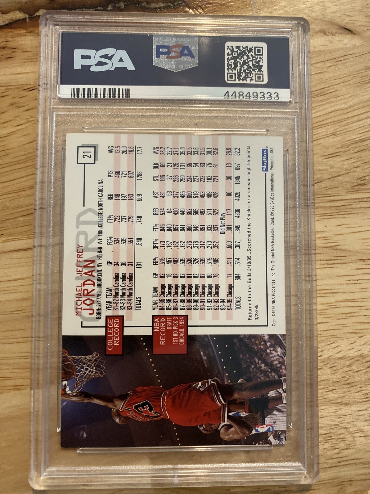 Michael Jordan PSA 7 Vintage Basketball Collector Card Hoops 1995 Chicago Bulls view 3