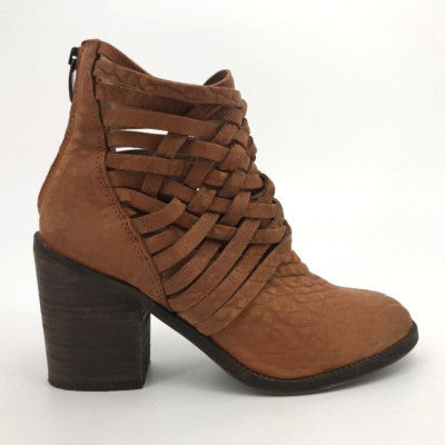 Free People Womens Carrera Ankle Boots Booties Brown Leather Zip US 7-7.5 Eur 38