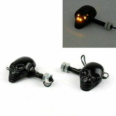 Motorcycle Skull Head Turn Signal Indicator Blinker 12V LED Amber Light Lamp S2