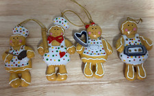 KURT ADLER GINGERBREAD MAN AND WOMAN BAKING SET OF 4 CERAMIC ORNAMENTS 4"