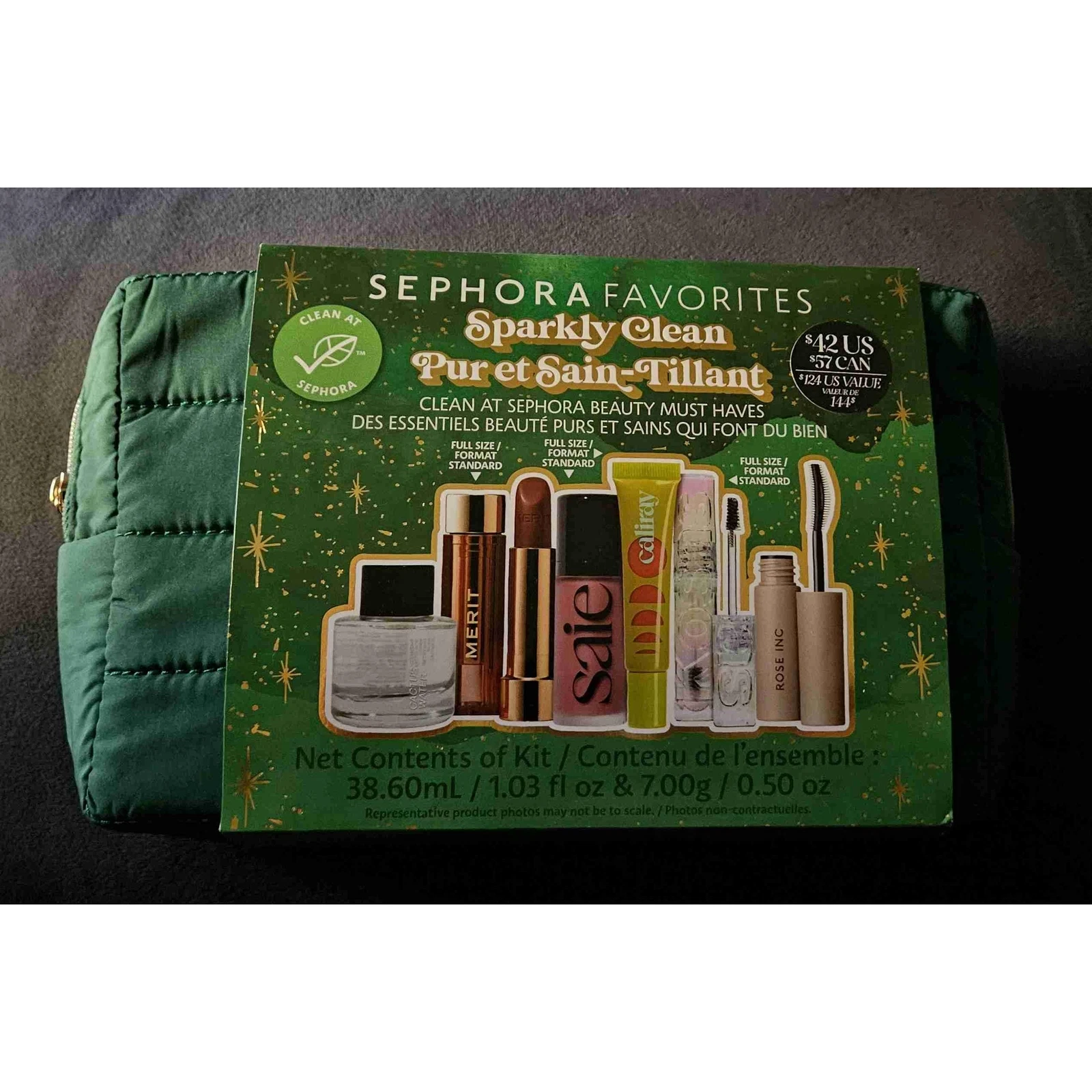 Sephora Favorites Sparkly Clean Beauty Kit with 6pc Merit Saie Caliray Rose Inc