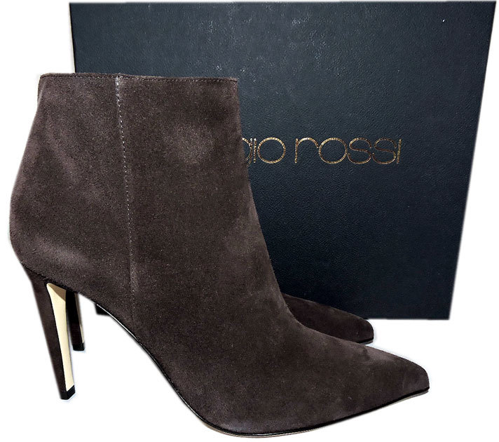 $790 Sergio Rossi Mocha Suede MADAME Boots Ankle Pointy Toe