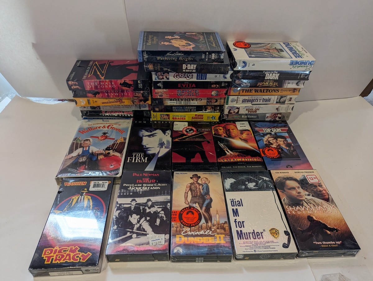 Film V6 CLIPS and more-　VHS Lot of 30+ SEALED VHS Movies: Die Hard, Zorro, Top Gun, Indiana