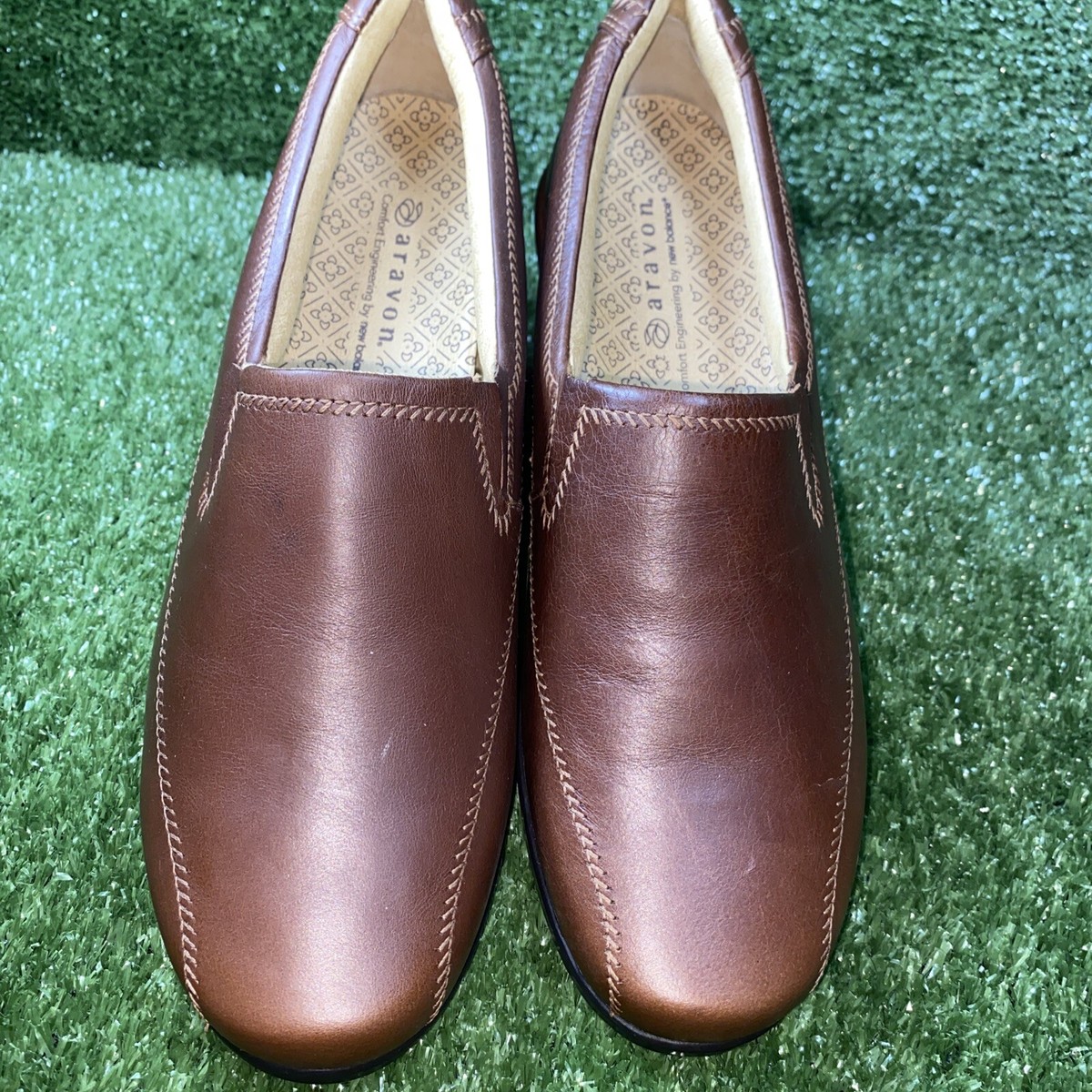 ARAVON by New Balance Tia Brown Leather Slip On Comfort Shoes