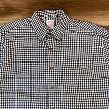 Brooks Brothers Shirt Mens Large Blue Gingham Plaid Button Down Cotton Non Iron