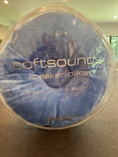 Brookstone SoftSounds Speaker Pillow Blue Plush Micro Beads Music Anywhere Furry - Picture 2 of 9