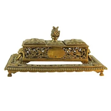 A fine & quality antique Anglo-Indian Raj period brass Inkstand C.19thC