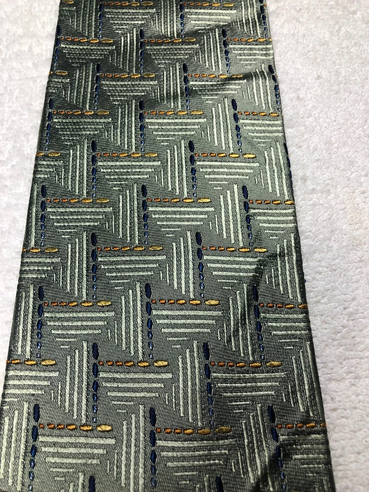 CORBATA XMI PLATINO HOMBRE VERDE CON DORADO AZUL 4 X 61 Foto 3 de 4