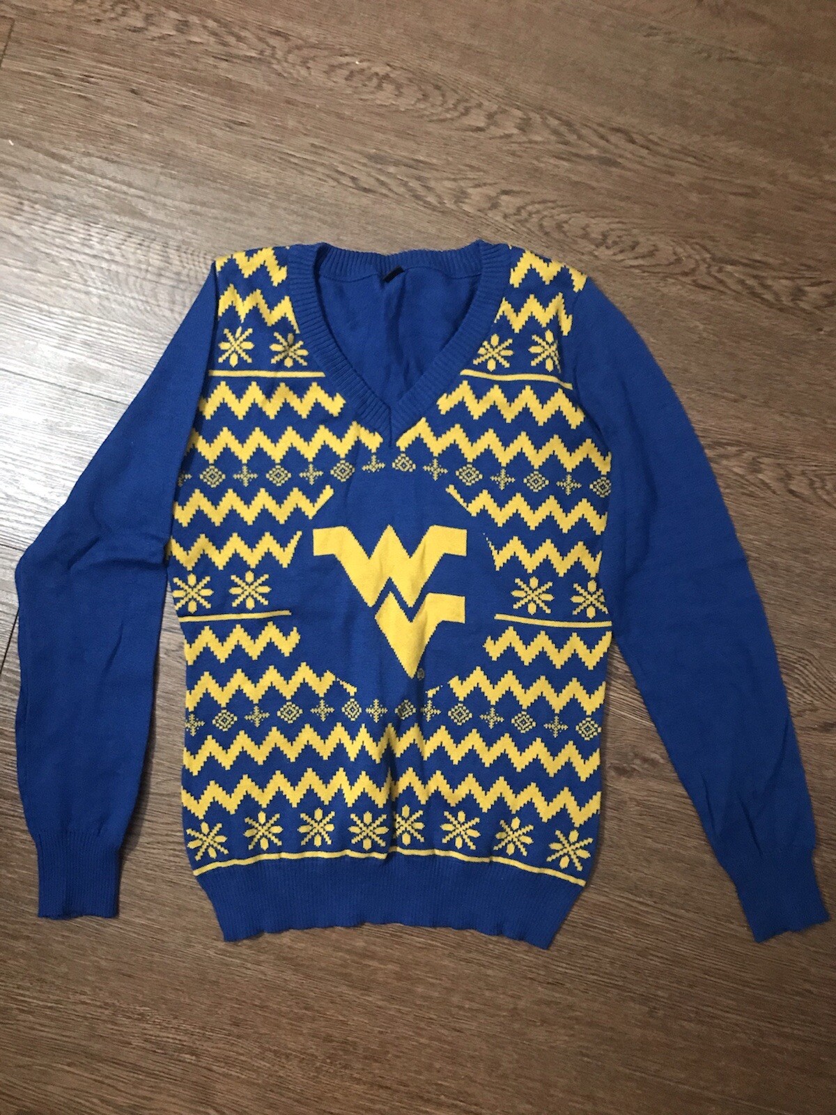 FOCO NCAA West Virginia Mountaineers Womens V-Neck Logo Sweater Size M