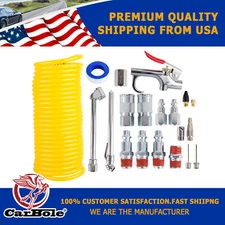 20PC 1/4 Inch NPT Air Tool Kit with 1/4 Inch x 25ft Coil Nylon Hose / Tire Gauge