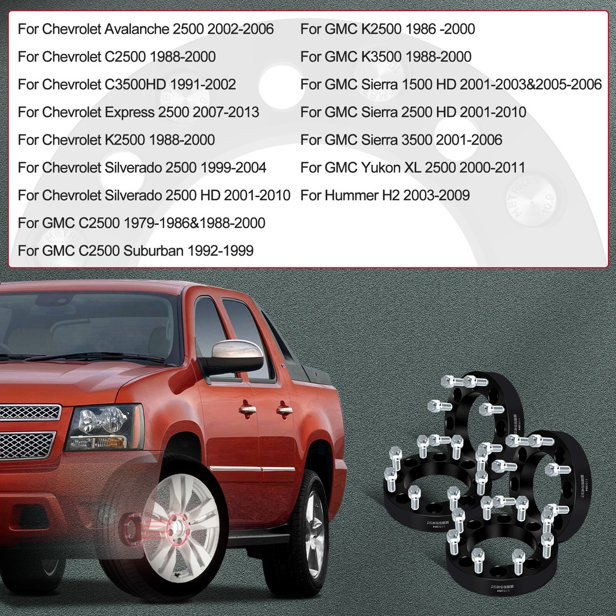 ROADFAR 8x6.5 to 8x180 Wheel Spacers adapters Black 1.5 8