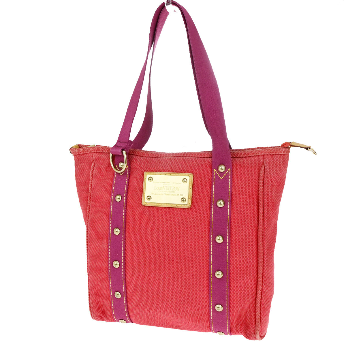 LOUIS VUITTON Cabas MM Antigua Canvas Shoulder Bag in Rouge Leather M40034 35YG553-image