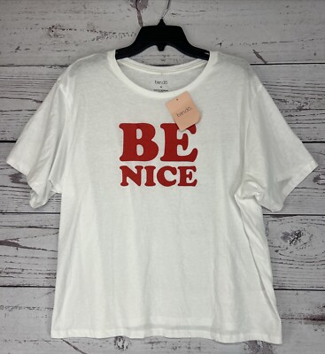 Ban. Do Trendy Plus Size Be Nice Graphic T-Shirt Women's 2X White/Red Crew Neck