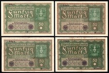 1919 Germany: 50 Fünfzig Mark Reichsbanknote, Reihe 1-2-3-4, Pick-66 (Lot of 4)