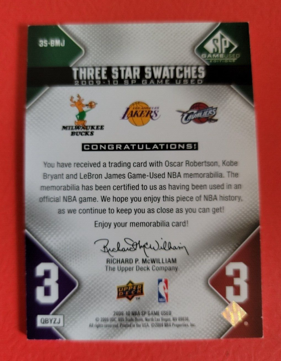 KOBE BRYANT LEBRON JAMES OSCAR ROBERTSON GAME USED JERSEY CARD 