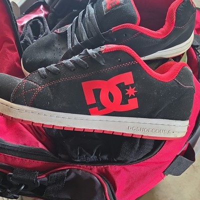 DC Men s Black/Red Low Top Athletic Sneaker Lace-Up Skateboarding Logo Suede