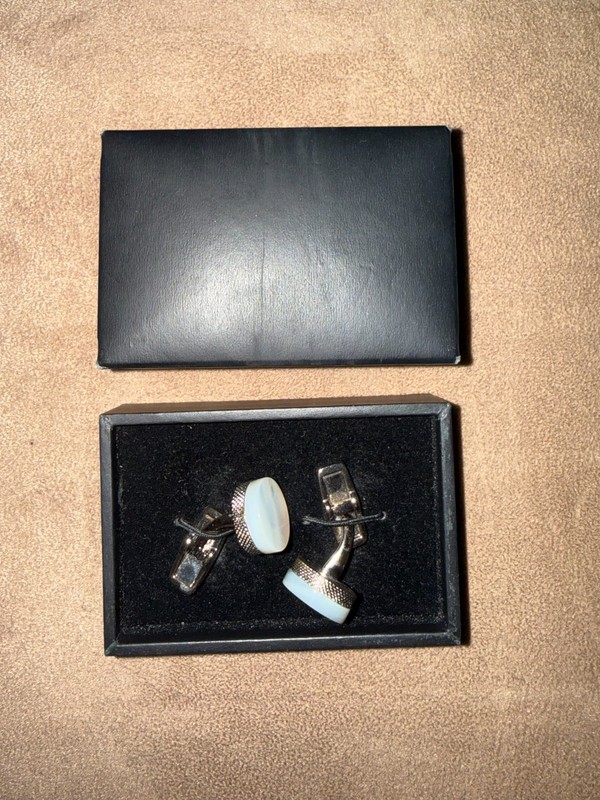 Hugo Boss mens shirt cufflinks formal suit accessory white mother of pearl color