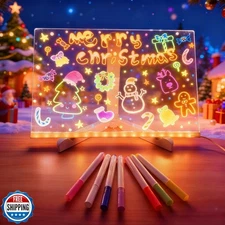 LED Drawing Board 11.8"x7.9", USB Rechargeable Acrylic Dry Erase 