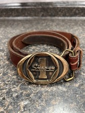 Vintage Snap-on Tools Solid Brass Oval Belt Buckle SPP-455 USA W/ Leather Belt
