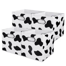 Set of 4 Storage Cube Baskets Bins Cow Print Organizers for Nursery Home Office