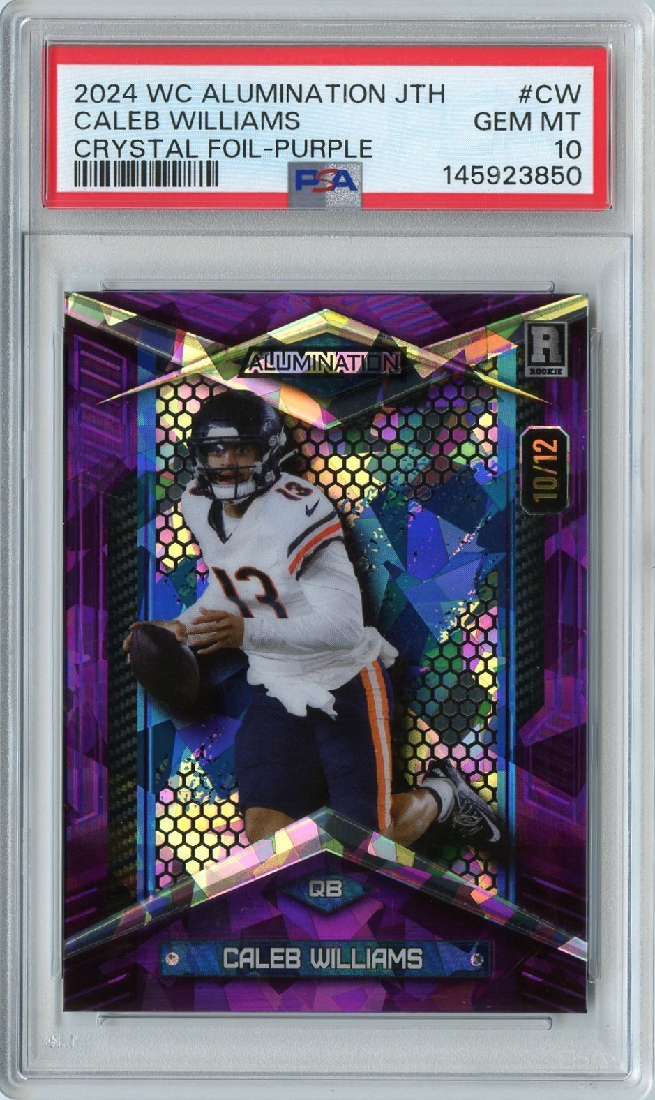 Caleb Williams Wild Card Alumination Just the Hits #CW Crystal Holographic Foil-Purple