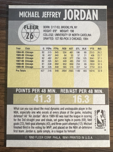 Tarjeta Fleer #26 Michael Jordan 1990-91 Chicago Bulls - Imagen 6 de 10