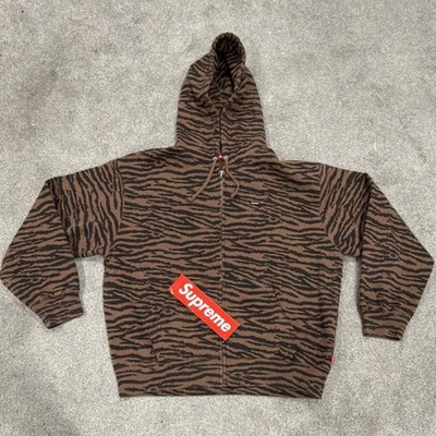 Supreme Brown Tiger Stripe Full Zip Hoodie Men's Size L Cotton