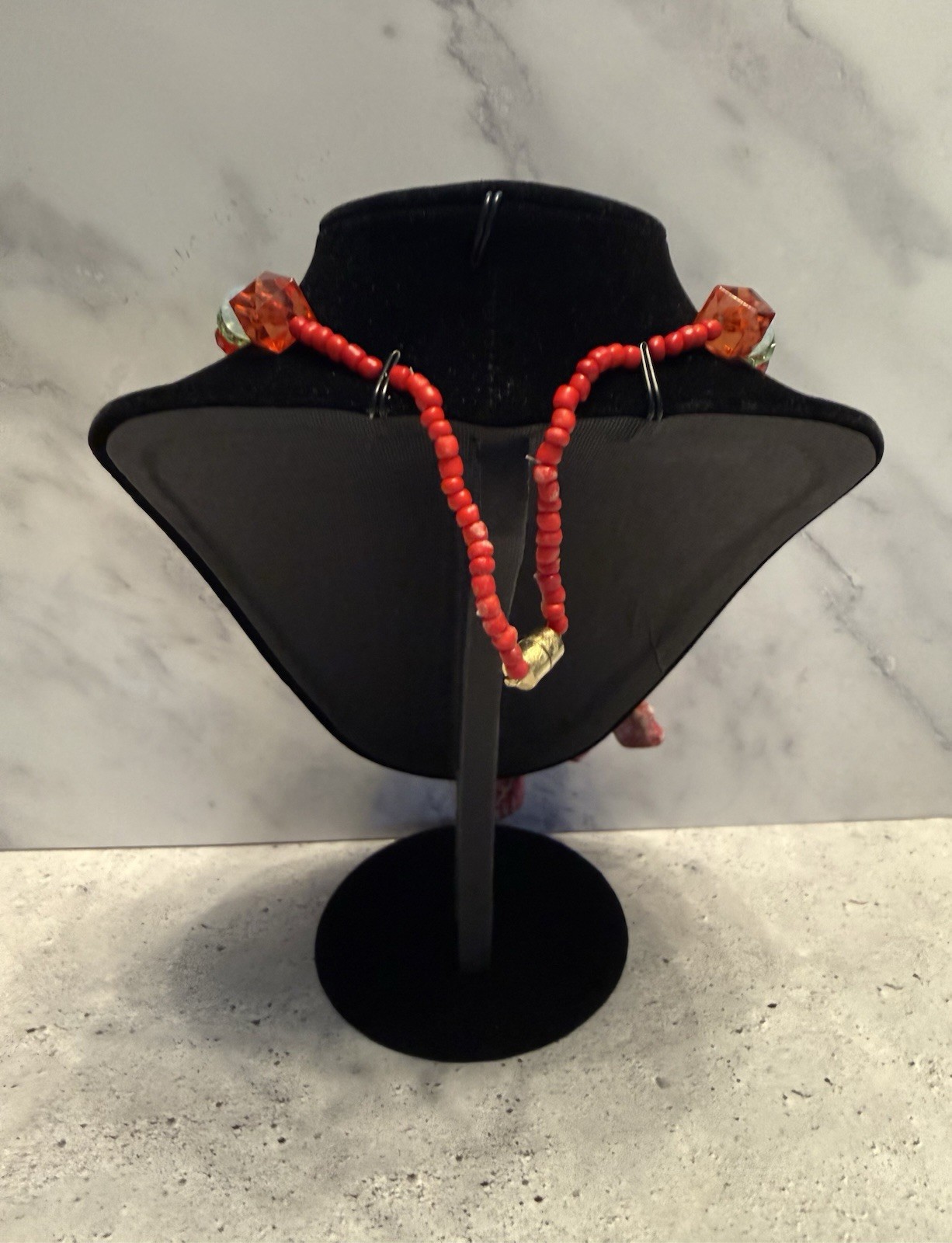 Hand Crafted Beaded Stone Statement Necklace. - image 2