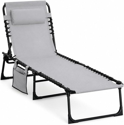Klappbare Sonnenliege Liege Liege Stuhl Outdoor Garten verstellbare Rückenlehne grau