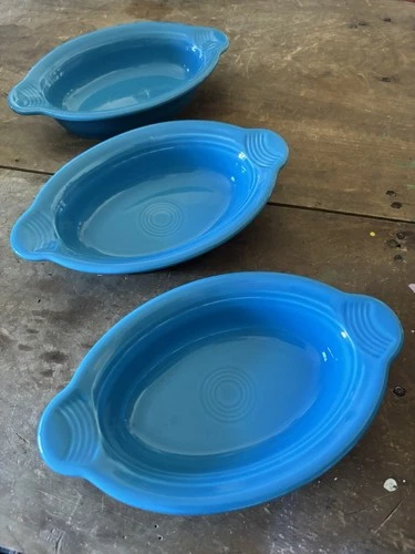 3 FIESTAWARE 9" CASSEROLE DISHES Peacock Blue USA