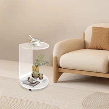 Acrylic Nightstand Side Table 2-Tier Clear Modern with 4 Wheels 66 lbs Capacity