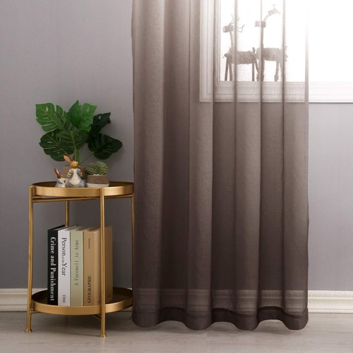 Ombre Sheer Curtains - Faux Linen Gradient Semi Voile Grommet Top Drapes Bedr... - Picture 4 of 8