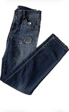 Just Cavalli Distressed Blue Denim Straight Jeans Cotton Logo Button Women's