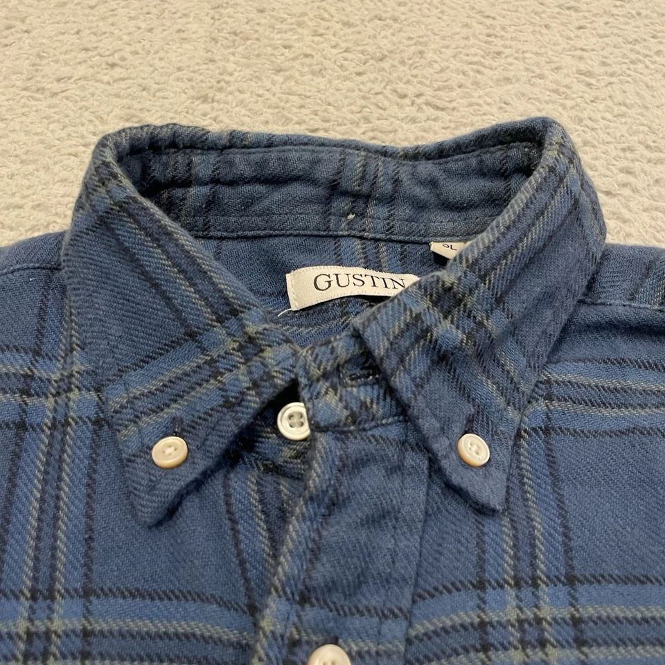Gustin Flannel Shirt Mens L Slim Windowpane Plaid Pocket Button Down Cotton USA - Image 4 of 4