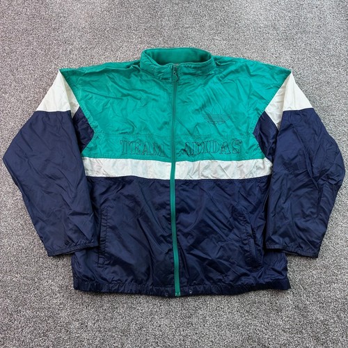 Adidas, Vintage Team Adidas Windbreaker Jacket Mens Large Teal Navy Colorblock Trefoil
