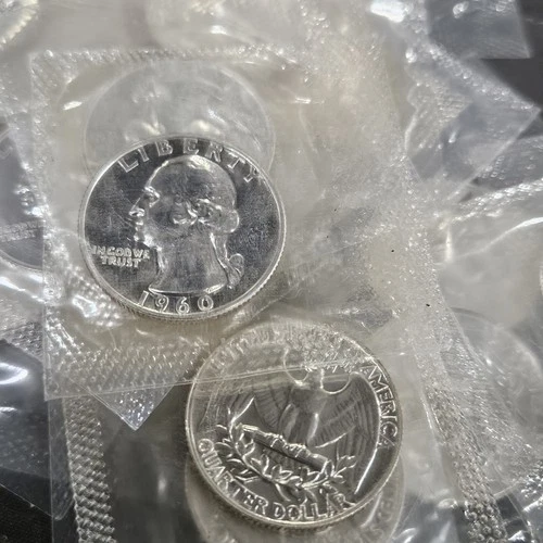 Lot of 10 - 1960 Silver Proof Quarters still in Mint Cello.  Free Shipping