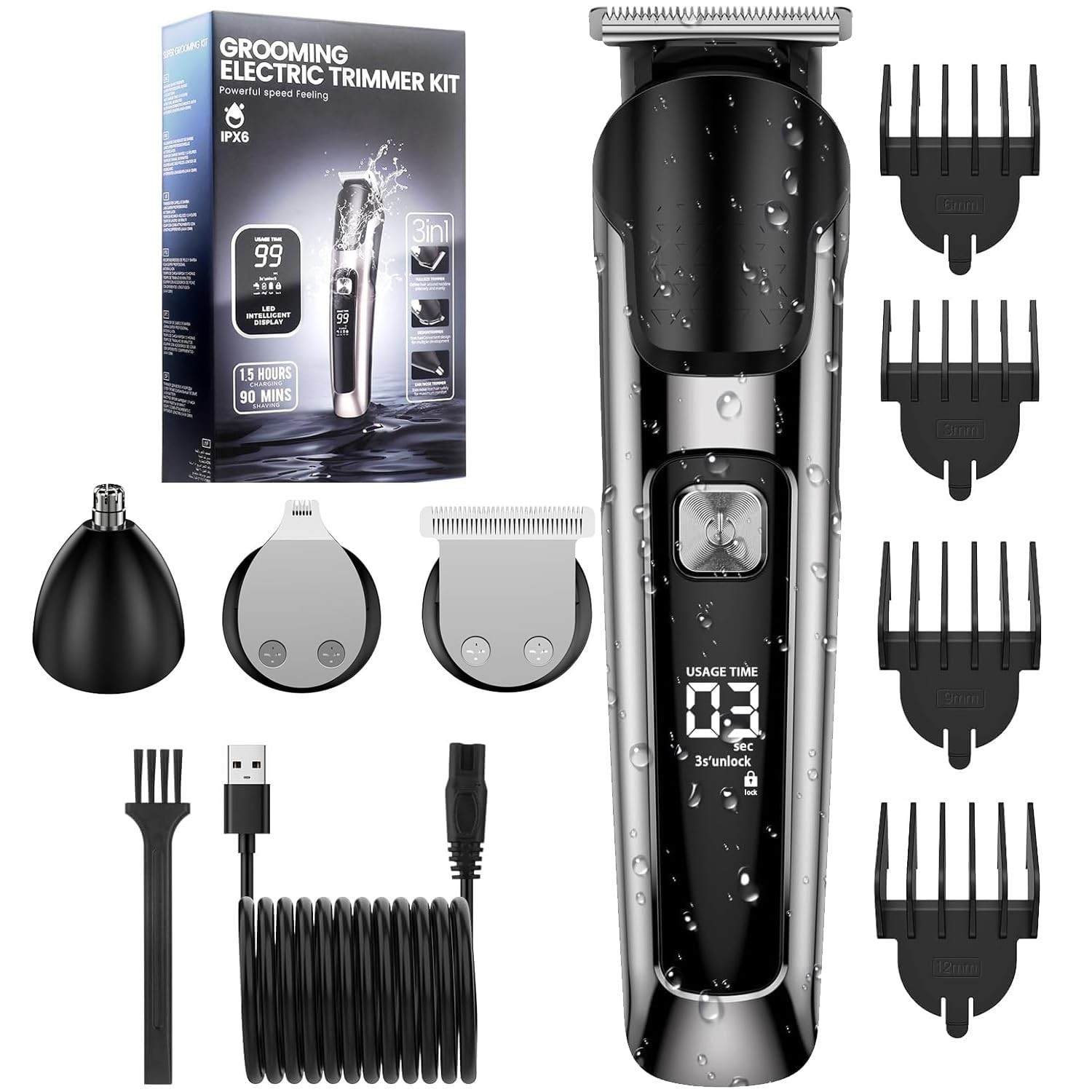 Men's 5-in-1 Beard Trimmer Kit with LED & Nose Hair Trimmer-image
