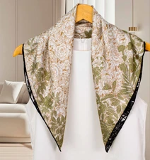 100% Twill Silk Shawl flower Print Neckerchief Double face Scarf 65X65cm Bandana