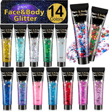 14 Colors Body Glitter, Face  Hair Glitter Gel Set for Festival, Eye Shimmer fo