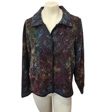 Vintage Tapestry Blazer Jacket Abstract Floral Metallic Button Front Medium