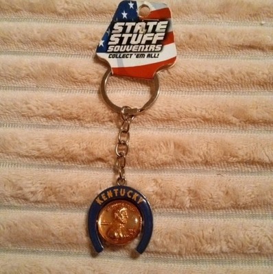 Kentucky Lucky Penny Horseshoe Spinner Keychain New 