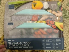 Core Kitchen 2 Reusable Food Storage Bags Eco Friendly Small/Medium Greenery New