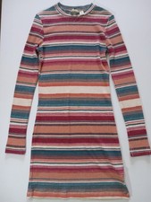 Roxy Rib Knit Mini Dress Womens Small Pink Green White Bodycon Y2K Boho Chic