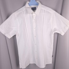 Vtg G Candila Mens M White Guayabera Shirt Pleated Mexican Wedding Resort SS