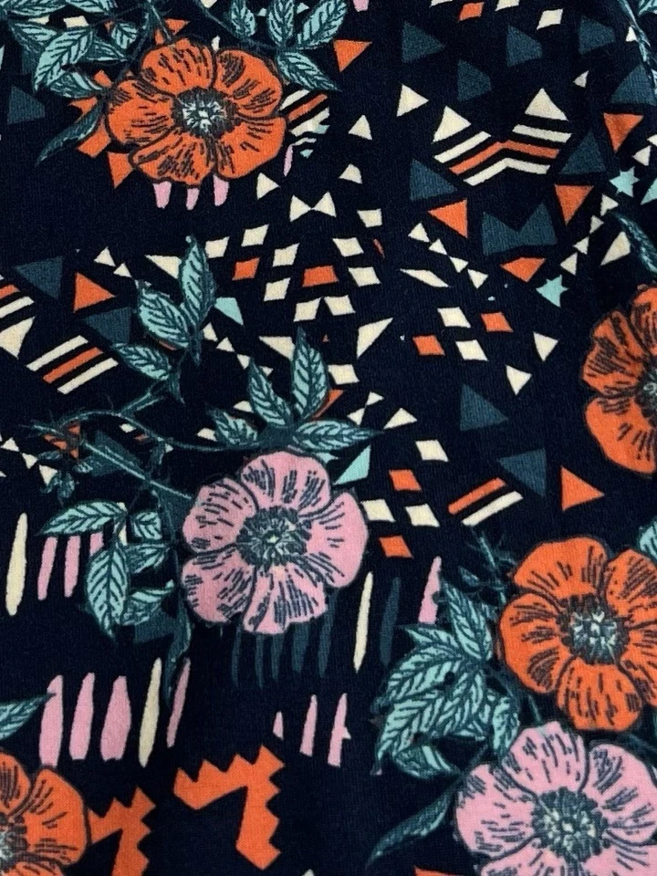 LuLaRoe Leggings TC Alto Curvilíneo AZUL Retro Floral GEOMÉTRICO Chevron Calce Informal Foto 2 de 4